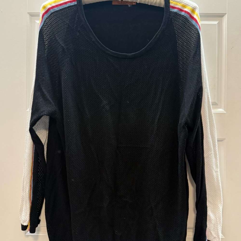 Belldini Black Mesh Sweater with Colorful Striped Sleeves, sz 3x